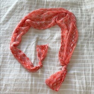 Coral and White Light Weight Chevron Scarf